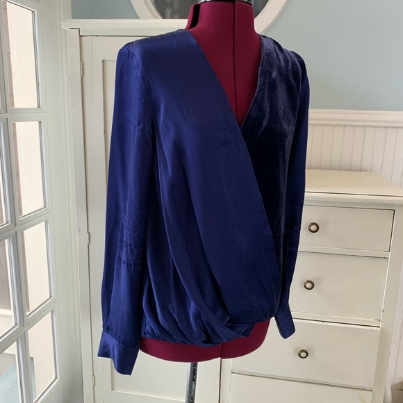 Sundance Blended Paths Navy Silk Velvet Faux Wrap Blouse - Picture 3 of 9